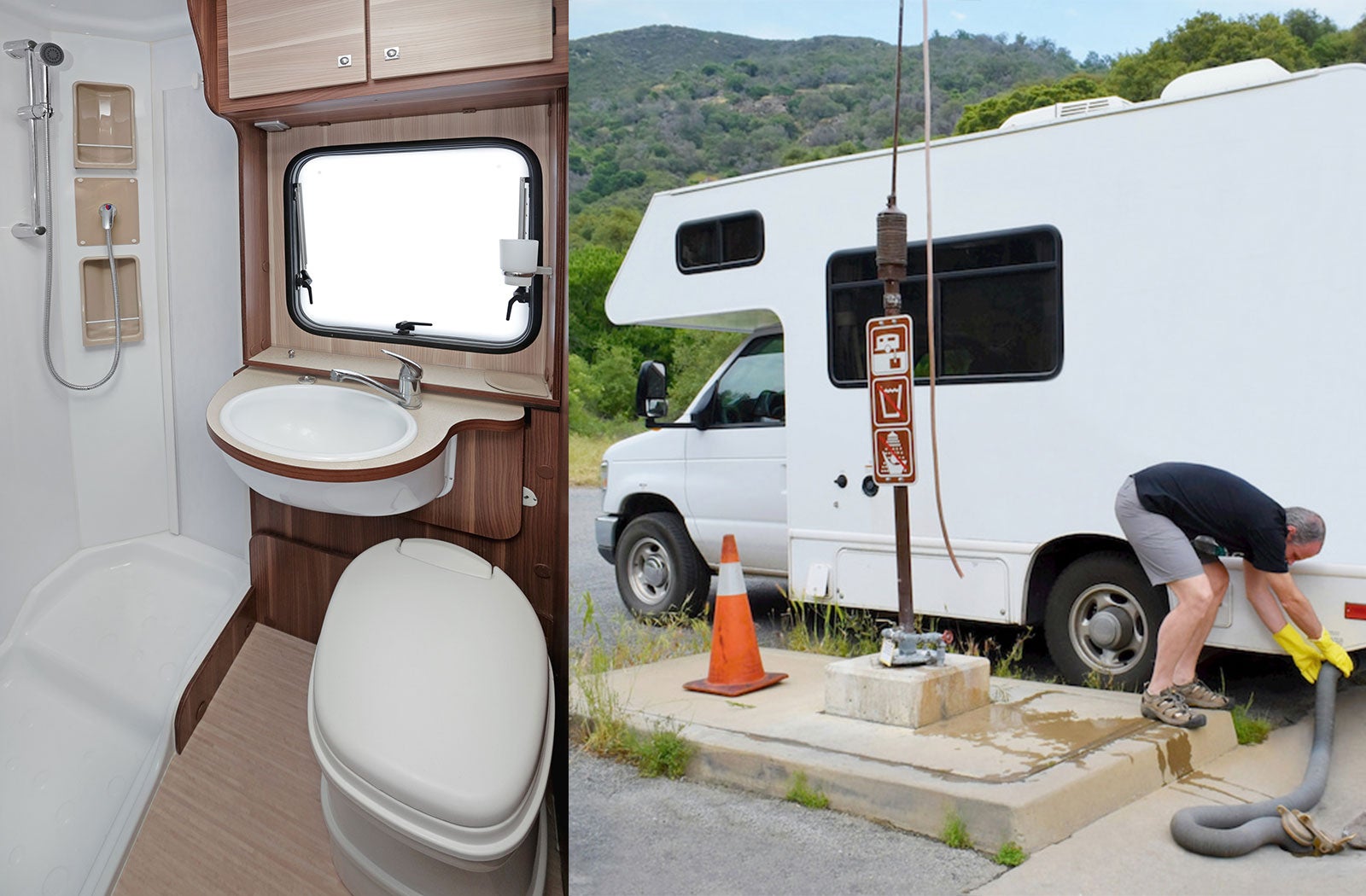 Portable RV/camper toilet and holding tank setup in Detroit Lakes, Minnesota