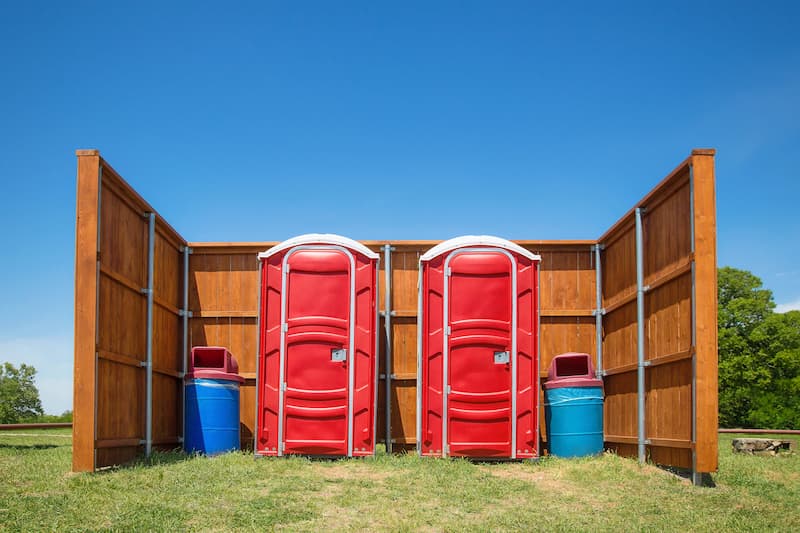 Short-term porta potty units staged for delivery in Detroit Lakes, Minnesota