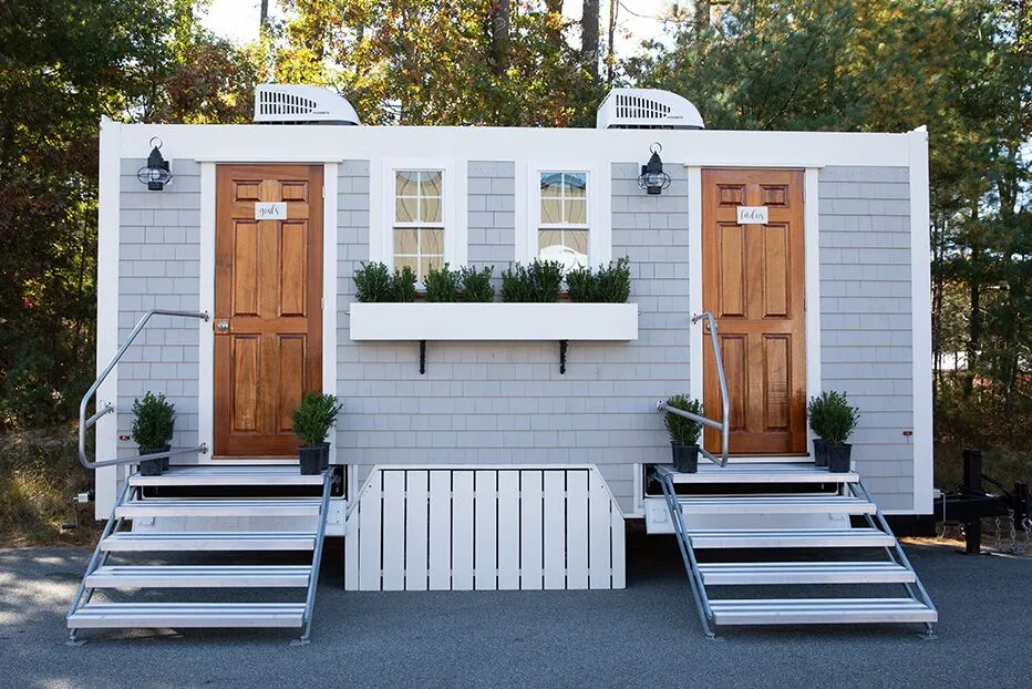 Wedding restroom units discretely staged at a venue in Detroit Lakes, Minnesota